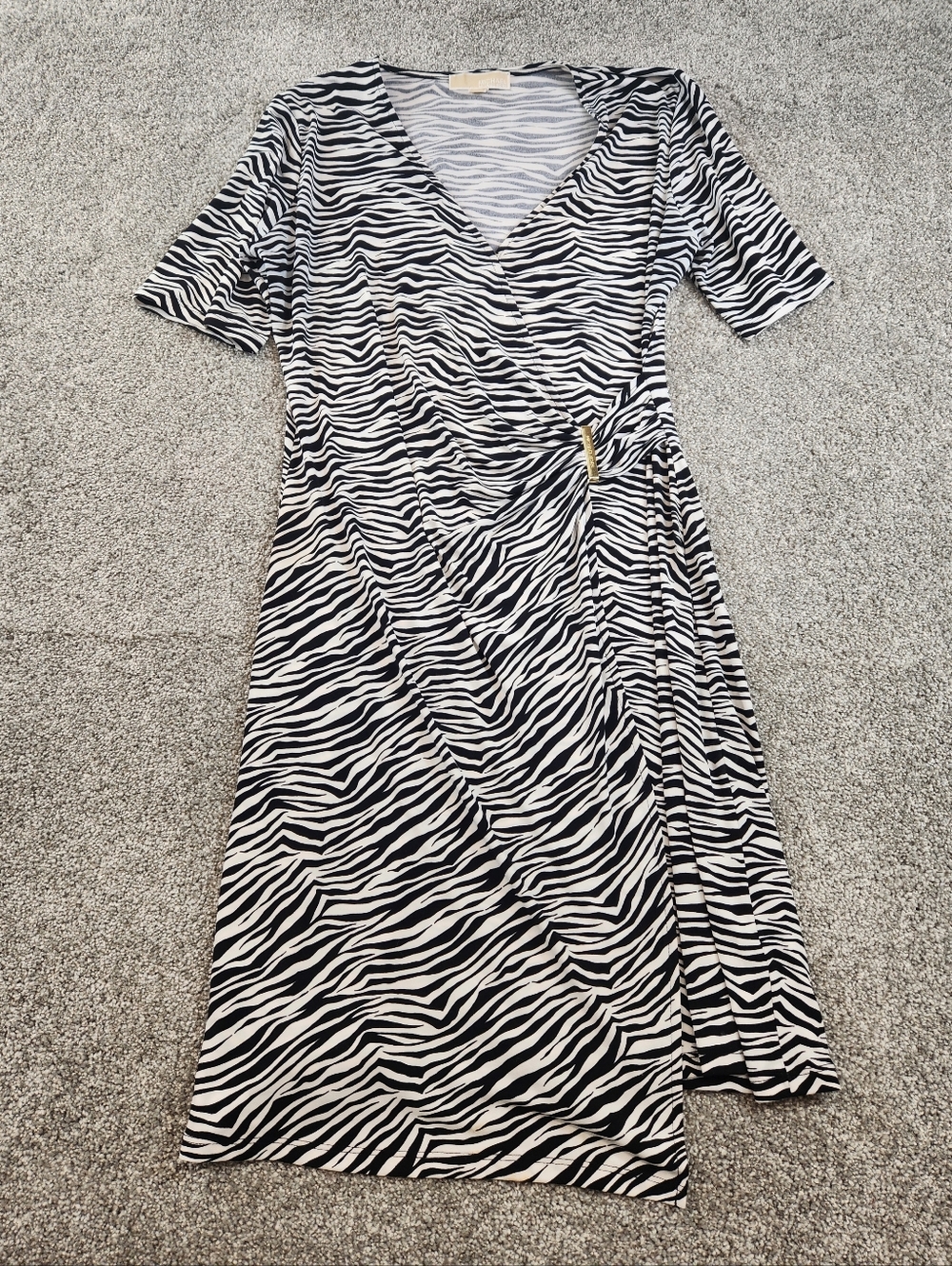 Michael Kors Faux Wrap Dress Womens Size Large Zebra Print Stretch